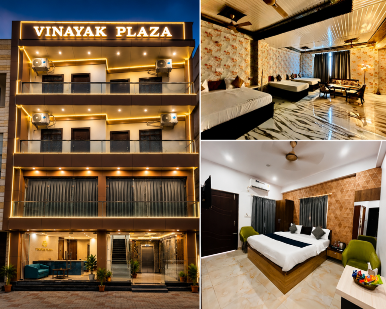 Hotel exterior and deluxe room